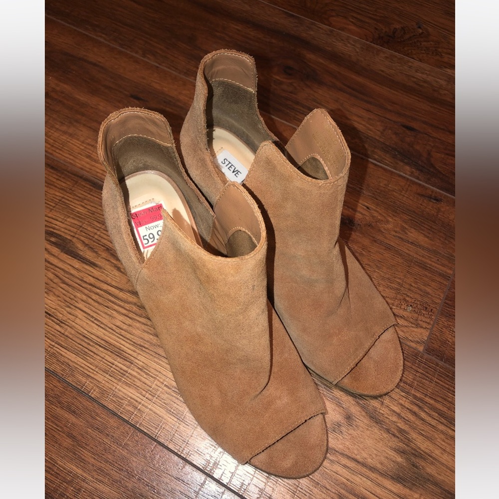 NWOT Steve Madden Tan Nello Round Toe Brown Peep-toe Suede Ankle Booties Sz 8